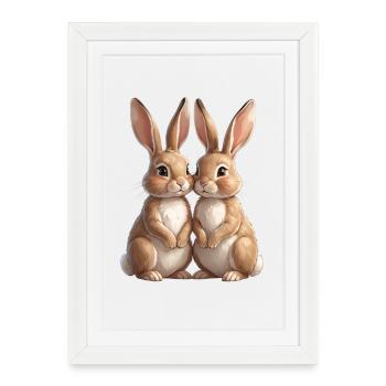 Duo de lapins en photo de câlins - Affiche encadrée (27 × 37 cm) - blanc - Devant