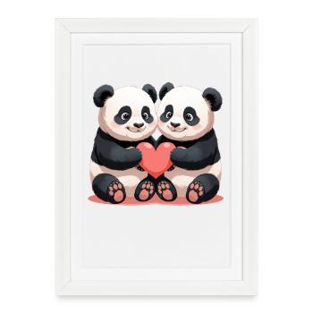 Panda Heart Duo Cuddle Time - Framed poster (27 × 37 cm) - white - Front