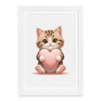 Cuddly kitten with heart - Framed poster (27 × 37 cm) - white - Front
