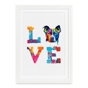 Pitbull Dog Love Colorful Pop Art Portrait - Framed poster (27 × 37 cm) - white - Front