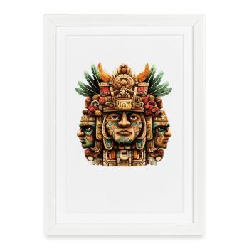 Masque totem aztèque - Affiche encadrée (27 × 37 cm) - blanc - Devant
