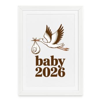 Annonce de naissance de Baby 2026 Stork - Affiche encadrée (27 × 37 cm) - blanc - Devant
