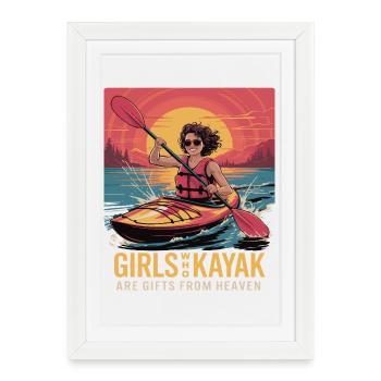 Cadeaux Girls Who Kayak Heaven Design - Affiche encadrée (27 × 37 cm) - blanc - Devant