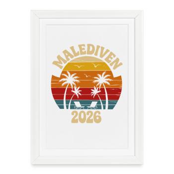 Maldives 2026 Retro Palm Trees - Framed poster (27 × 37 cm) - white - Front