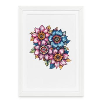 Blossom Swirl Color Flowers Pattern - Framed poster (27 × 37 cm) - white - Front