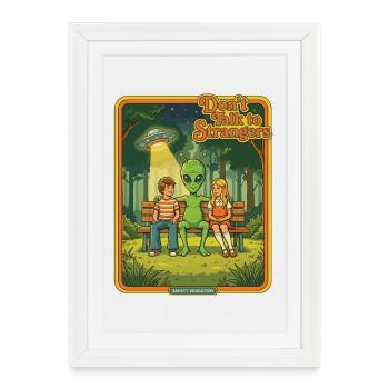Ne parlez pas aux inconnus – design rétro extraterrestre - Affiche encadrée (27 × 37 cm) - blanc - Devant