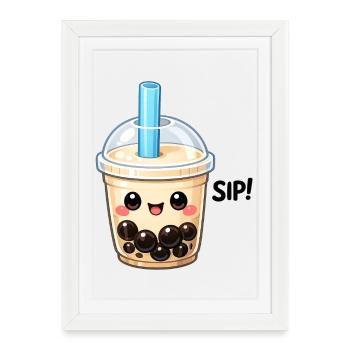 Kawaii Boba Milk Tea Mug - Framed poster (27 × 37 cm) - white - Front