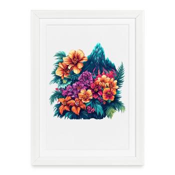 Fleurs tropicales et paysages montagneux - Affiche encadrée (27 × 37 cm) - blanc - Devant