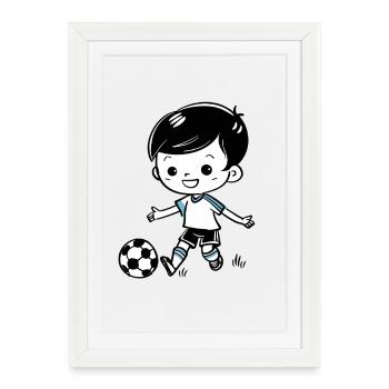 Garçon de football - Affiche encadrée (27 × 37 cm) - blanc - Devant