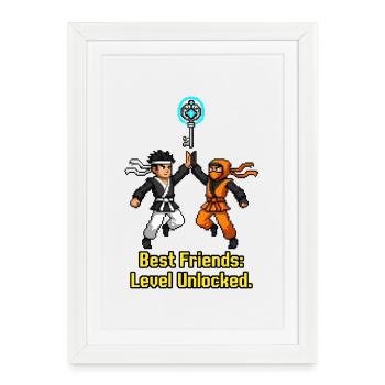 Niveau des meilleurs amis débloqué Pixel Ninjas - Affiche encadrée (27 × 37 cm) - blanc - Devant