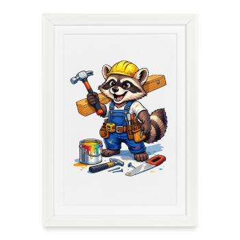 Construction Raccoon in workshop look - Framed poster (27 × 37 cm) - white - Front