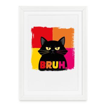 Portrait néon de chat BRUH - Affiche encadrée (27 × 37 cm) - blanc - Devant