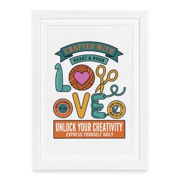 Crochet réalisé avec amour de cœur et de crochet - Affiche encadrée (27 × 37 cm) - blanc - Devant
