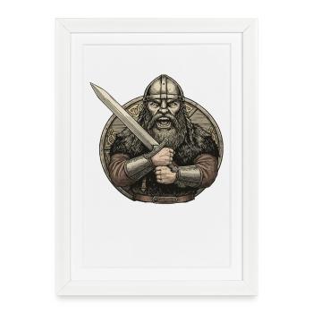 Légende viking viking marin Odin Raven Fighter - Affiche encadrée (27 × 37 cm) - blanc - Devant