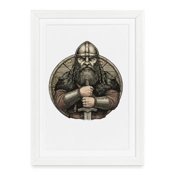 Légende viking viking marin Odin Raven Fighter - Affiche encadrée (27 × 37 cm) - blanc - Devant