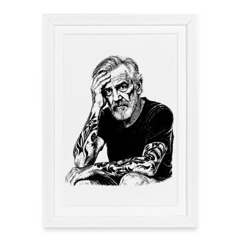 Homme tatoué au portrait - Affiche encadrée (27 × 37 cm) - blanc - Devant