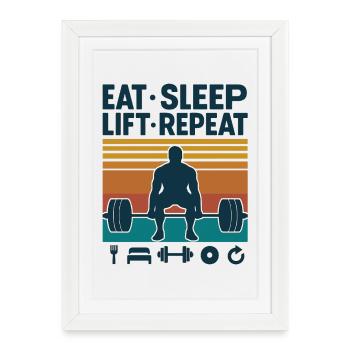 Manger Dormir Soulever Répéter Retro Fitness - Affiche encadrée (27 × 37 cm) - blanc - Devant