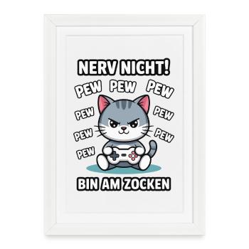Courage Not I Gaming Cat Design - Affiche encadrée (27 × 37 cm) - blanc - Devant