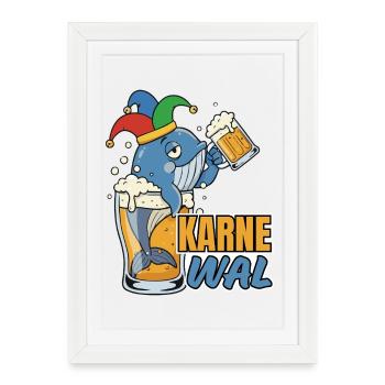 Karnewal - Whale with beer mug - Framed poster (27 × 37 cm) - white - Front