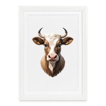 Portrait de tête de vache Tons naturels - Affiche encadrée (27 × 37 cm) - blanc - Devant