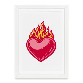 Cœur brûlant - Saint-Valentin - Amour - Affiche encadrée (27 × 37 cm) - blanc - Devant