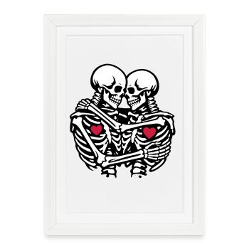 Je t’aime | La Saint-Valentin | Cœur d’amour squelette - Affiche encadrée (27 × 37 cm) - blanc - Devant