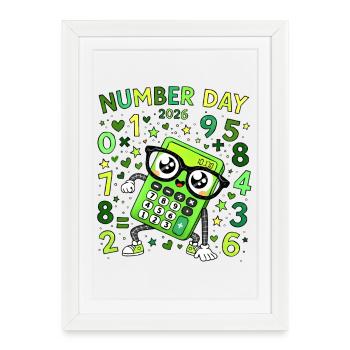 Number Day 2026 Neon Calculator Hero - Framed poster (27 × 37 cm) - white - Front