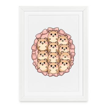 Hamster de dessins animés de la famille de hamsters de Kawaii - Affiche encadrée (27 × 37 cm) - blanc - Devant
