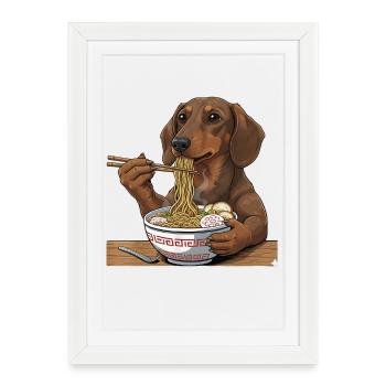 Japanese Ramen Dachshund Noodle Bowl Anime Otaku - Framed poster (27 × 37 cm) - white - Front