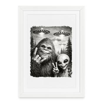 Bigfoot, Alien Rocker, Musique Rock, Main de Rock, OVNI - Affiche encadrée (27 × 37 cm) - blanc - Devant