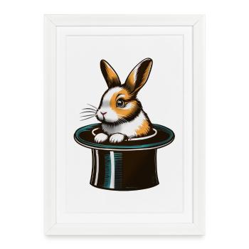 Le lapin au haut-de-forme - Affiche encadrée (27 × 37 cm) - blanc - Devant