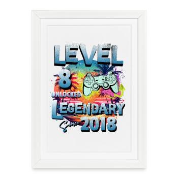 Level 8 years Unlocked since 2018 Birthday - Framed poster (27 × 37 cm) - white - Front