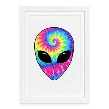Visage d’extraterrestre TieDye Psychédélique - Affiche encadrée (27 × 37 cm) - blanc - Devant