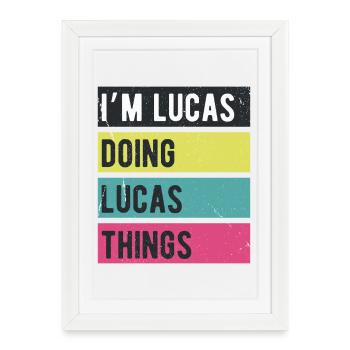 Je suis Lucas qui fait des couleurs rétro de Lucas Things - Affiche encadrée (27 × 37 cm) - blanc - Devant