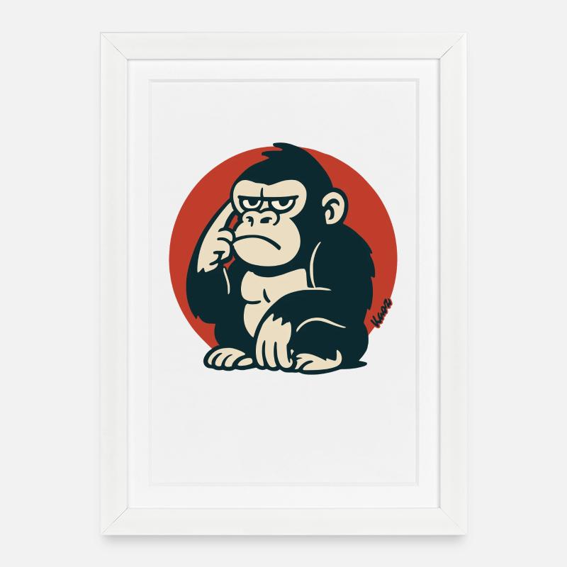Singe pensif dans un style rétro - Affiche encadrée (27 × 37 cm) - blanc