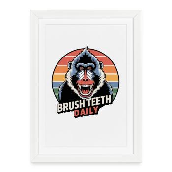 Brossage quotidien des dents Mandrill Monkey - Affiche encadrée (27 × 37 cm) - blanc - Devant