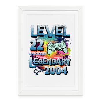 Level 22 years Unlocked since 2004 Birthday - Framed poster (27 × 37 cm) - white - Front
