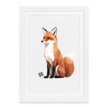 Sitting fox with shamrock - Framed poster (27 × 37 cm) - white - Front