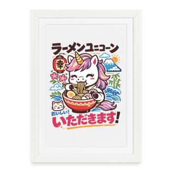 Licorne Kawaii | Ramen | Soupe de nouilles | Restauration rapide - Affiche encadrée (27 × 37 cm) - blanc - Devant