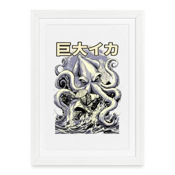 Fischer vs Kraken : style rétro japonais - Affiche encadrée (27 × 37 cm) - blanc - Devant