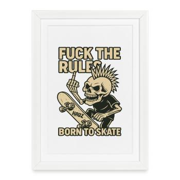 Né pour Skate – Skeleton Punk - Affiche encadrée (27 × 37 cm) - blanc - Devant