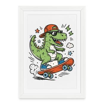Crocodile sur un skateboard portant une casquette - Affiche encadrée (27 × 37 cm) - blanc - Devant