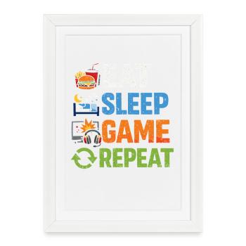 Manger Sommeil Jouer Répéter - Affiche encadrée (27 × 37 cm) - blanc - Devant