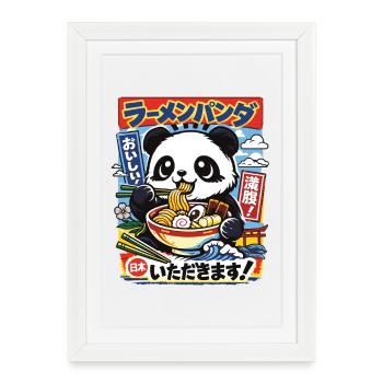 Panda de Kawaii | Ramen | Soupe de nouilles | Restauration rapide - Affiche encadrée (27 × 37 cm) - blanc - Devant