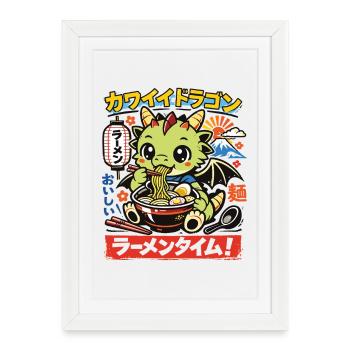Cerf-volant Kawaii | Ramen | Soupe de nouilles | Restauration rapide - Affiche encadrée (27 × 37 cm) - blanc - Devant