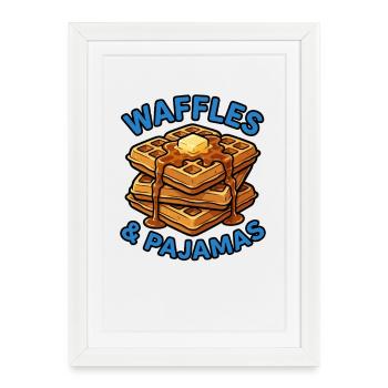Les gaufres et pyjamas adorent les gaufres au petit-déjeuner - Affiche encadrée (27 × 37 cm) - blanc - Devant