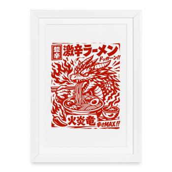 Dragons | Ramen | Soupe de nouilles | Extra épicé - Affiche encadrée (27 × 37 cm) - blanc - Devant