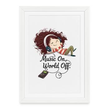 Music On World Off – Girl with Headphones - Framed poster (27 × 37 cm) - white - Front
