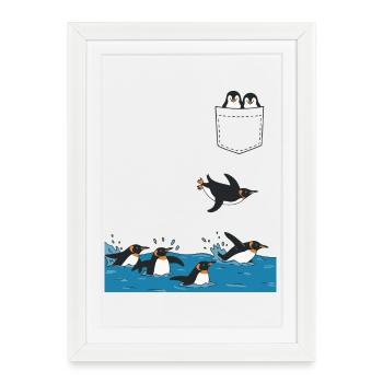 Penguin Jump Into The Water Pocket Design - Framed poster (27 × 37 cm) - white - Front