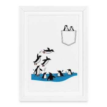 Penguin Jump Into The Water Pocket Design - Framed poster (27 × 37 cm) - white - Front